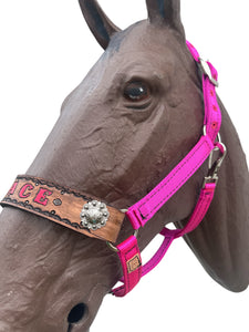PERSONALIZED   nylon horse halter fuchsia.