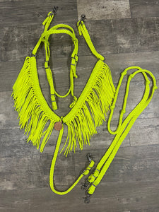 Neon Yellow Fringe horse tack set,  (fringe breast collar, reins, and bridle).