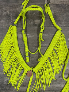 Neon Yellow Fringe horse tack set,  (fringe breast collar, reins, and bridle).