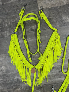 Neon Yellow Fringe horse tack set,  (fringe breast collar, reins, and bridle).