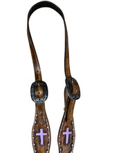 Painted cross leather simple headstall  with conchos  horse size