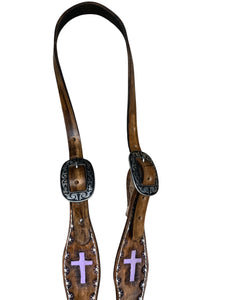 Painted cross leather simple headstall  with conchos  horse size