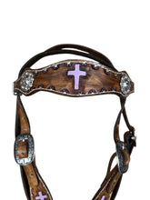 Painted cross leather browband headstall  with conchos  horse size