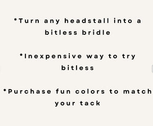 side pull hackamore electric blue   bitless attachment.... with black or brown chinstrap...all sizes