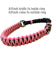 Light pink side pull hackamore  bitless attachment.... with black or  brown chinstrap...all sizes.