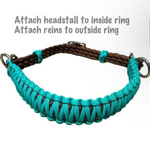 side pull hackamore "with a whoa" bitless attachment....  green turquoise with brown or black chinstrap...all sizes