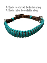 Green turquoise side pull hackamore  bitless attachment.... with black or  brown chinstrap...all sizes