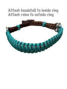 Green turquoise side pull hackamore  bitless attachment.... with black or  brown chinstrap...all sizes