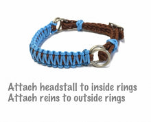 Light blue side pull hackamore  bitless attachment.... with black or  brown chinstrap...all sizes