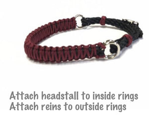 side pull hackamore  burgundy bitless attachment.... with black or brown  chinstrap...all sizes