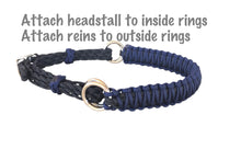 dark blue side pull hackamore  bitless attachment.... with black or brown chinstrap...all sizes (Copy)