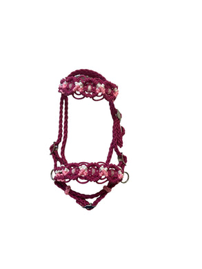 complete Bitless bridle side pull hackamore in my beaded  style with rose quartz.