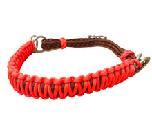 Neon orange side pull hackamore  bitless attachment.... with black or  brown chinstrap...all sizes