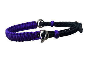Purple side pull hackamore  bitless attachment “with a whoa”.... with black or  brown chinstrap...all sizes