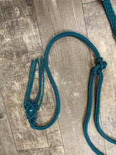 8' Fancy  braided beaded teal loop reins with turquoise howlite and a romal.