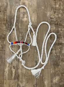 White serape Braided mule tape horse halter with flat noseband