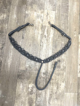 Gemstone fancy macrame  breast collar charcoal grey with rose quartz