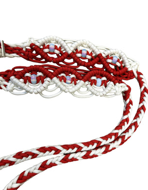 8' Fancy  braided loop reins red and white