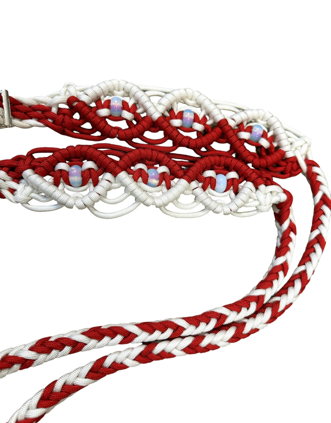 8' Fancy  braided loop reins red and white