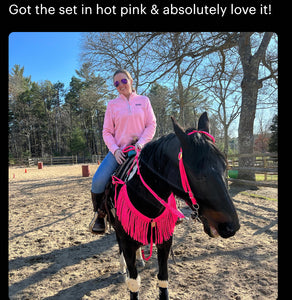 CUSTOM COLOR, horse tack set,  (fringe breast collar, wither strap, reins, and bridle)