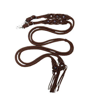 Fancy braided split reins in walnut brown with genuine sodalite gemstones...beautiful yet practical