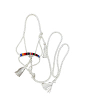 White serape Braided mule tape horse halter with flat noseband