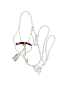 White serape Braided mule tape horse halter with flat noseband