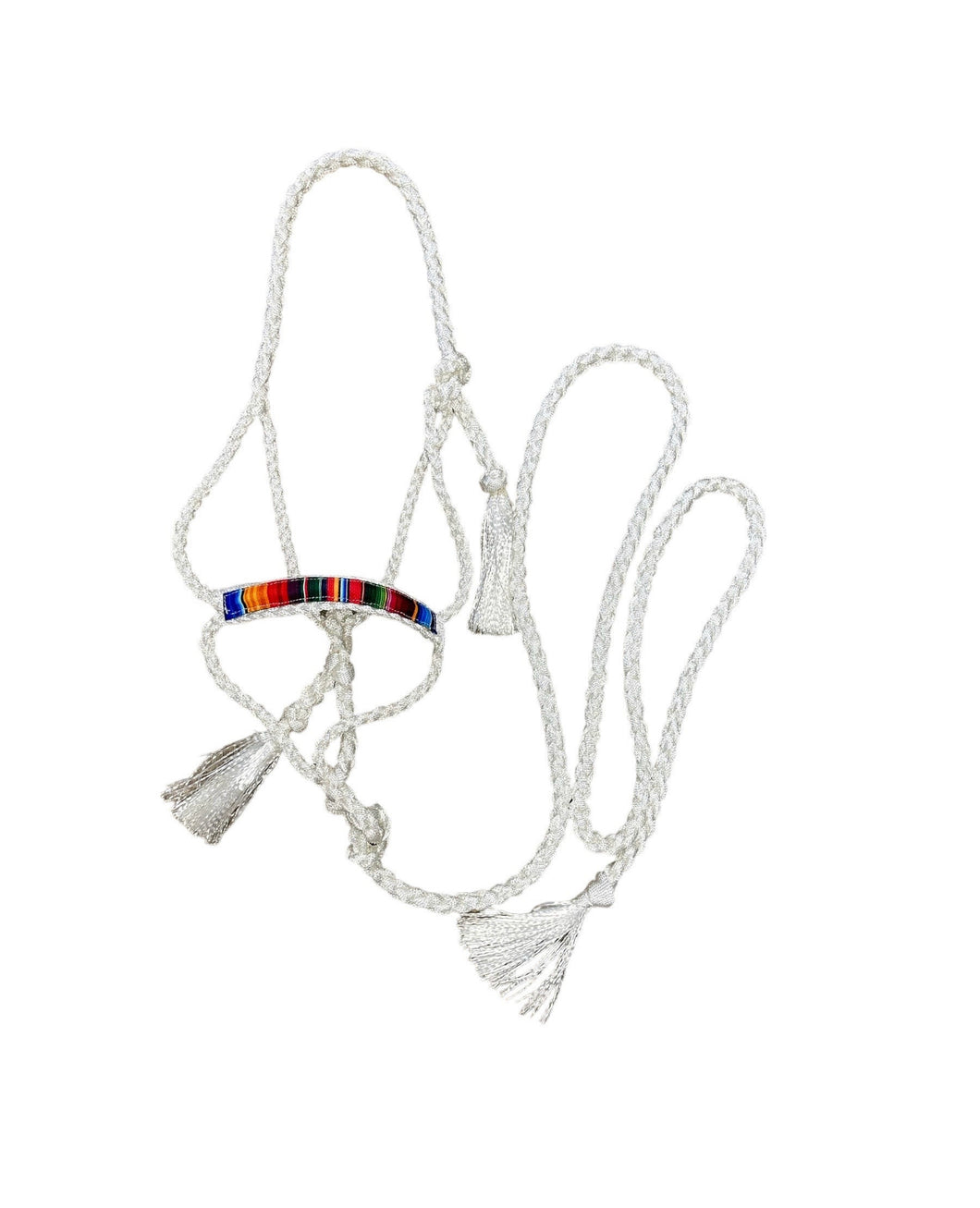 White serape Braided mule tape horse halter with flat noseband