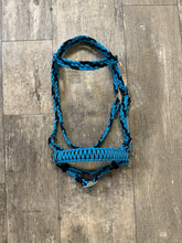 Turquoise  and black complete bitless bridle side pull hackamore with reins ....pony, Cob, Horse. or Draft horse size