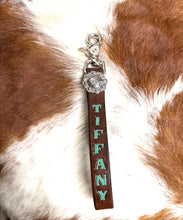 hand tooled and painted key chain wristlet personalized