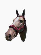Complete bitless bridle Burgundy Beaded Browband Headstall with a fancy braided browband all sizes.