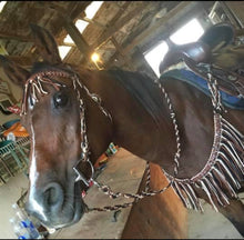 Black brown and tan fringe breast collar with a wither strap
