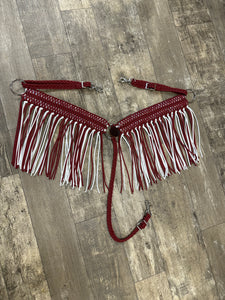Crimson and white Wide fringe breast collar with longer fringe