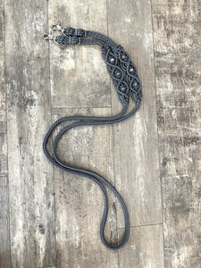 8' Fancy  braided loop reins black with amethyst