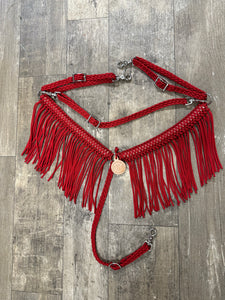 Red fringe breast collar with wither strap