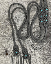 Fancy braided split reins in charcoal grey  with genuine howlite gemstones...beautiful yet practical