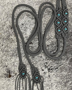 Fancy braided split reins in charcoal grey  with genuine howlite gemstones...beautiful yet practical