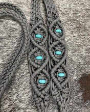 Fancy braided split reins in charcoal grey  with genuine howlite gemstones...beautiful yet practical