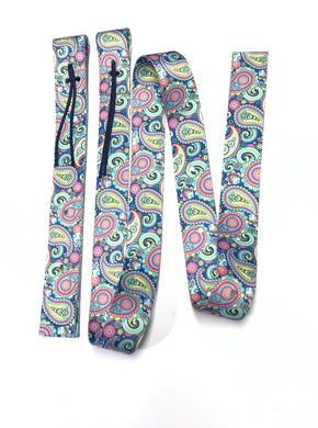 paisley cinch strap set off billet and Latigo pink yellow and blue
