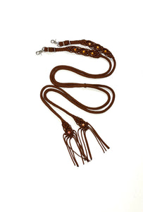 Fancy braided split reins in chocolate brown with beading...beautiful yet practical