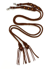 Fancy braided split reins in chocolate brown with beading...beautiful yet practical