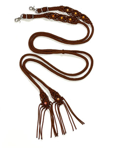 Fancy braided split reins in chocolate brown with beading...beautiful yet practical