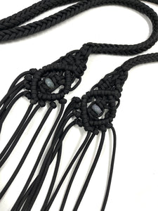 Fancy braided split reins in black with genuine Indian agate gemstones...beautiful yet practical