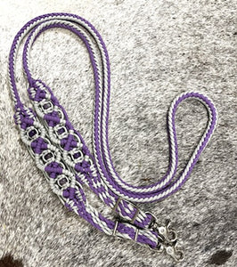 8' Fancy  braided loop reins with  amethyst beads
