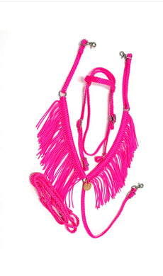 CUSTOM COLOR, horse tack set,  (fringe breast collar, wither strap, reins, and bridle)