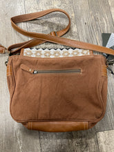 Tapestry and leather shoulder  bag with leather strap