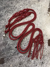 Fancy braided split reins in crimson with European painted glass beads...beautiful yet practical