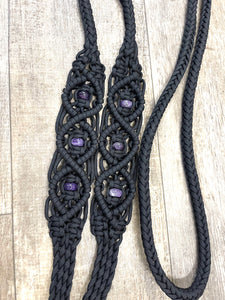 Black Beaded Browband Headstall with a fancy braided browband with matching reins....all sizes.