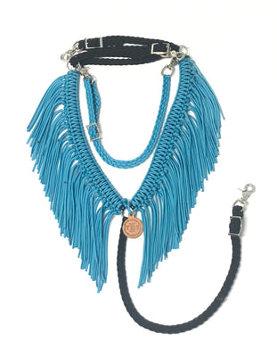 Turquoise and Black fringe breast collar with wither strap