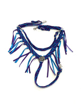 horse mule tape tack set,  (fringe breast collar, wither strap, reins, and bridle)